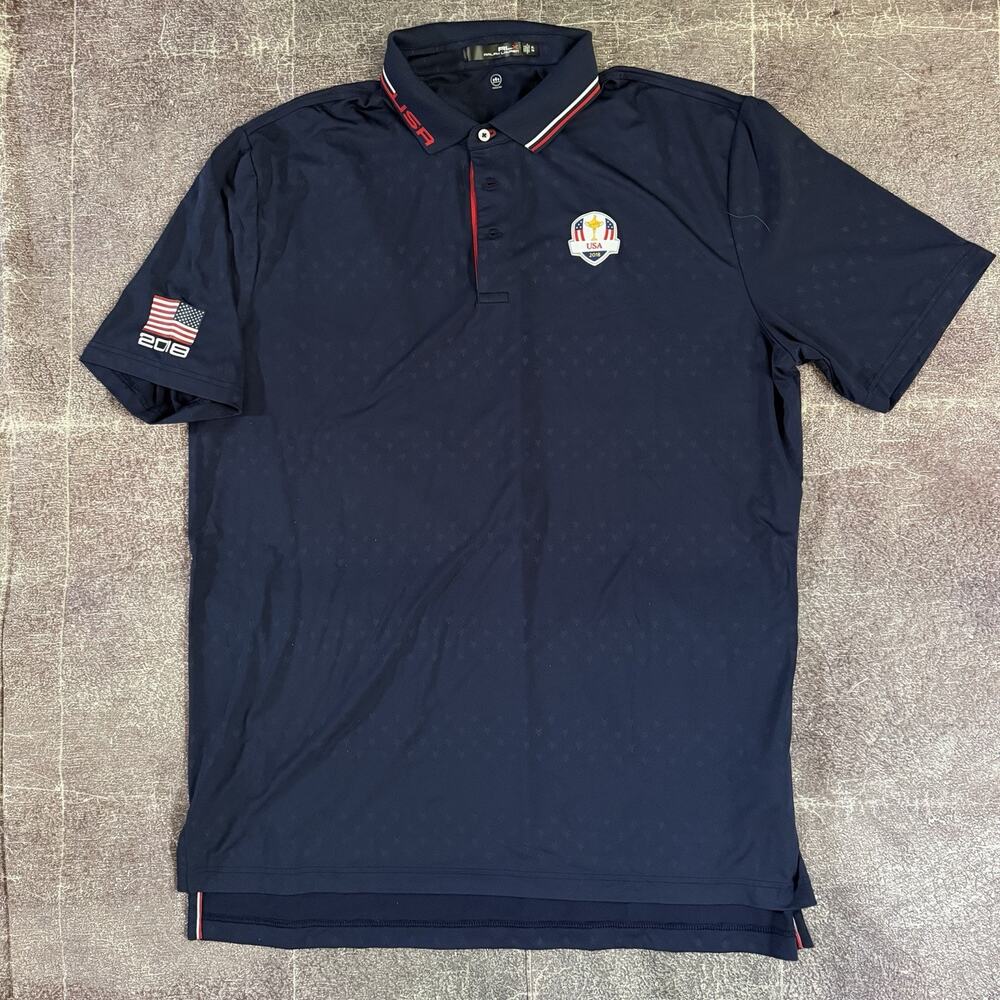 Men's Polo Ralph Lauren RLX Team USA 2018 Ryder Cup Navy Blue Golf Shirt Sz XL